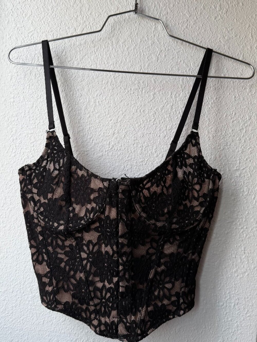 White Fox Black Lace Corset Top, Size S